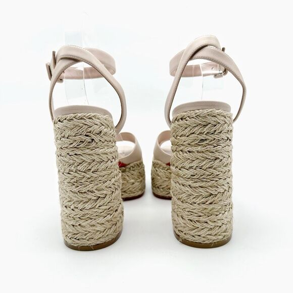 CHRISTIAN LOUBOUTIN Super Mariza Platform Espadrille Block Heels Size 40 Beige - Picture 9 of 15